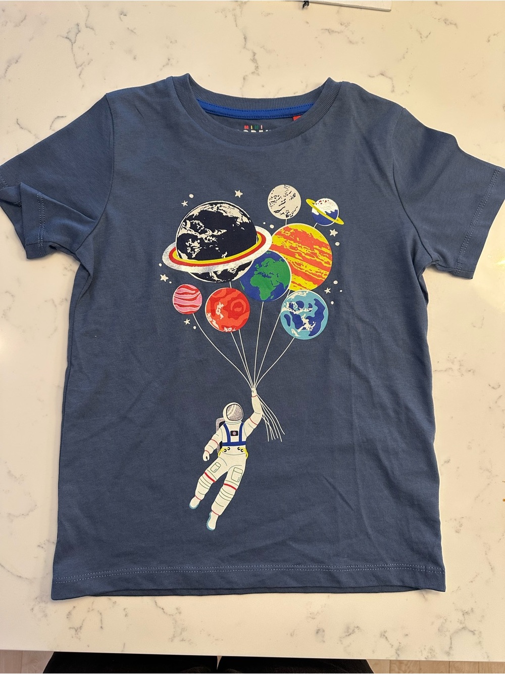 Mini Boden Navy Space Astronaut Tee with Planet Balloons